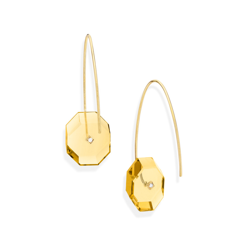 Gold, 0.03 carat Diamond & Small Citrine Earrings – Reverse Fit Small Octagon Earrings