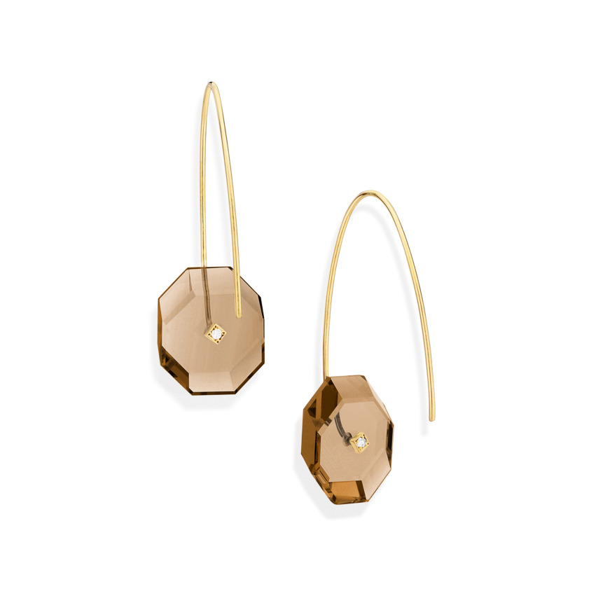 Gold, 0.03 carat Diamond & Small Smoky Quartz Earrings – Reverse Fit Small Octagon Earrings