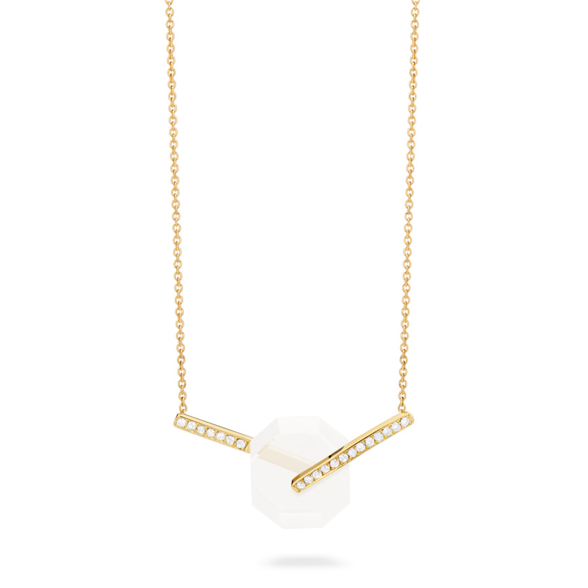 Small Diamond & Milky Quartz Necklace Gold – Deco Small Octagon Necklace