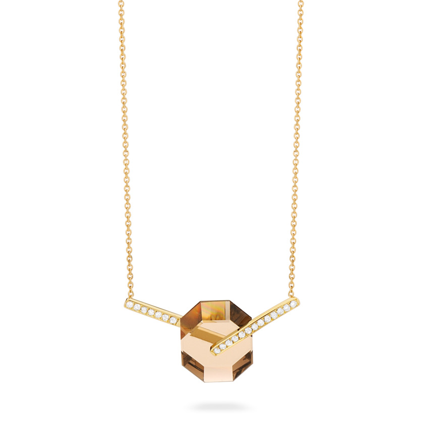 Small Diamond & Smoky Quartz Necklace Gold – Deco Small Octagon Necklace