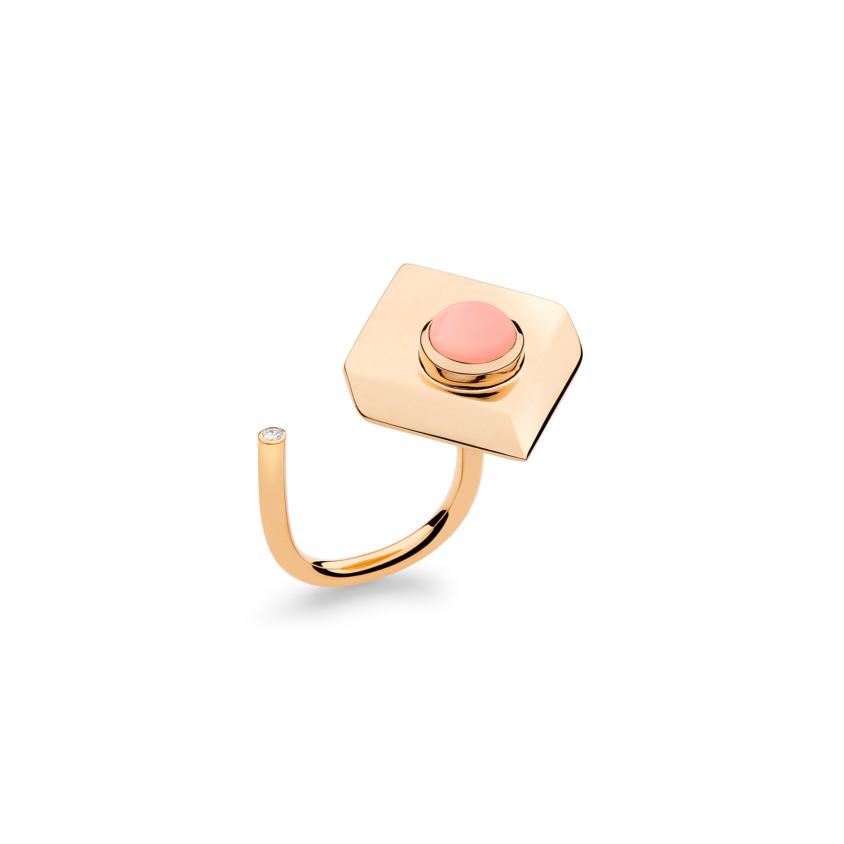 18k Rose Gold Guava Quartz Ring – Deco Square Ring – White Diamond