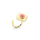 18k Yellow Gold Pink Tourmaline Ring – Deco Square Ring – White Diamond
