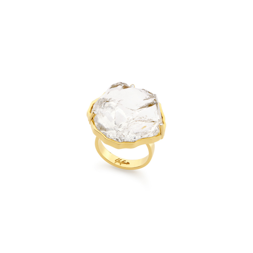 Yellow Gold, Diamond & Quartz Cocktail Ring – Hammered Cocktail Ring
