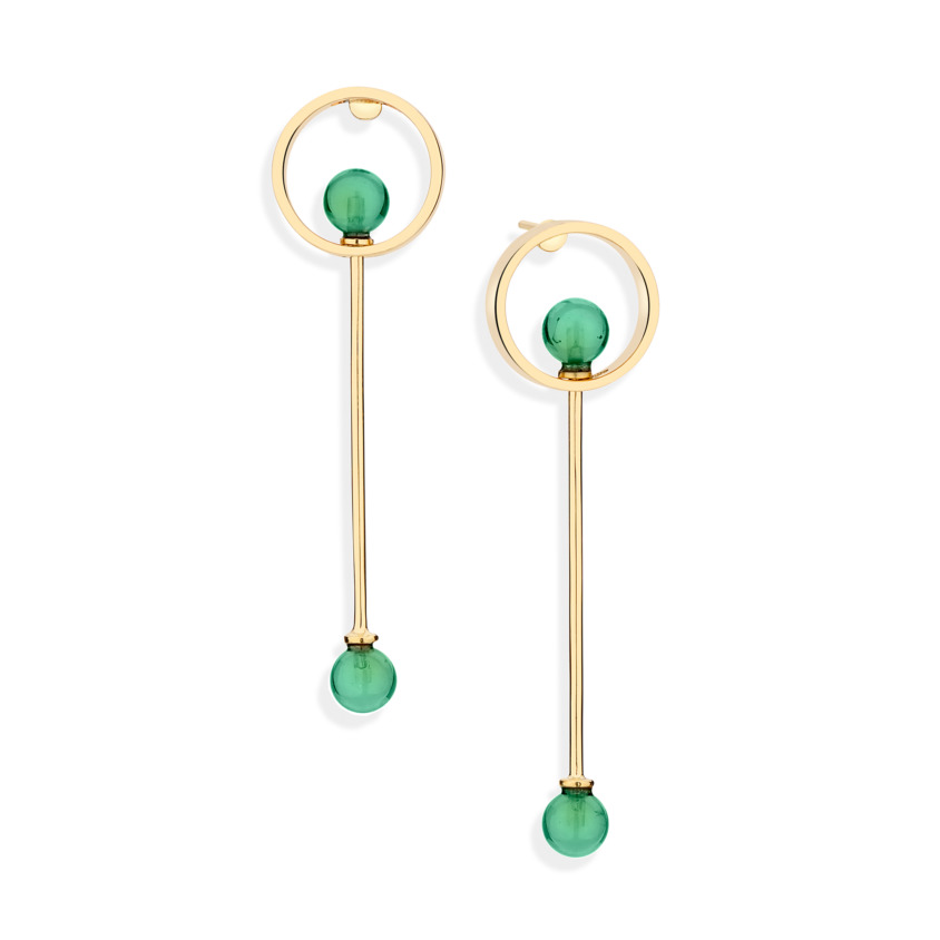 18k Yellow Gold Emerald Drop Earrings – Circle Earrings