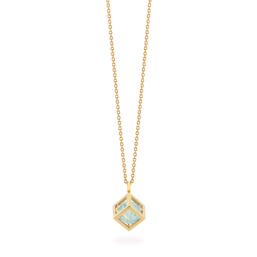 18k Gold Small Round Aquamarine Perpetual Motion Necklace – Solo Pendant 8mm