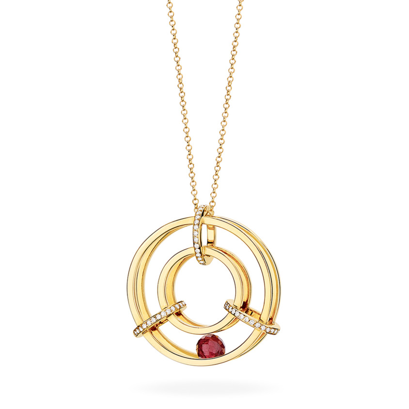Rubellite, Perpetual Motion Diamond Necklace – Medium Spinning Wheel Pendant