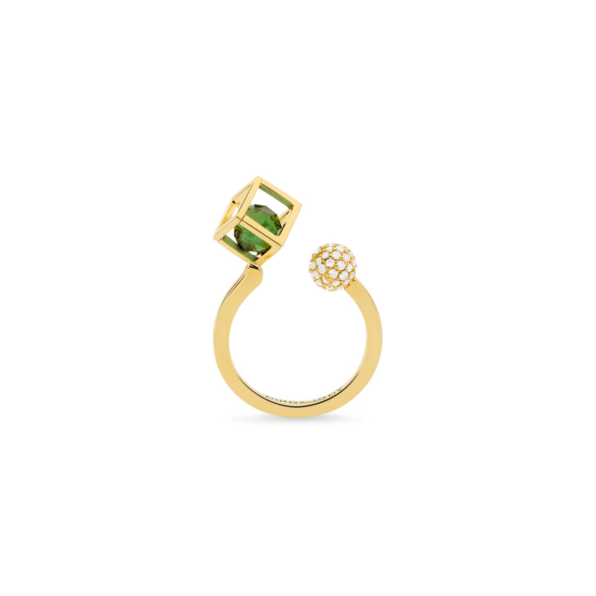 Gold Diamond & Faceted Green Tourmaline Ring – Sphere Duo Solo 6mm Ring