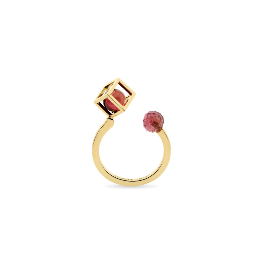 Gold Pink Tourmaline Ring – Sphere Duo Solo 6mm Ring