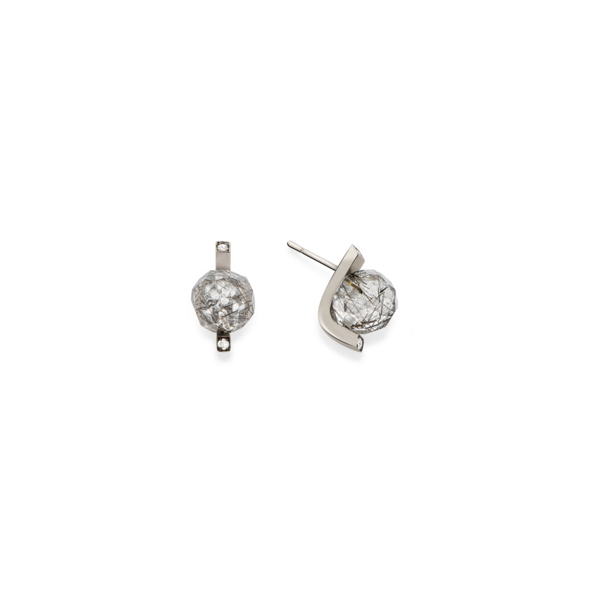 18k Gold Diamonds & Faceted Black Rutilated Quartz Stud Earrings – Small Faceted Stud Earrings