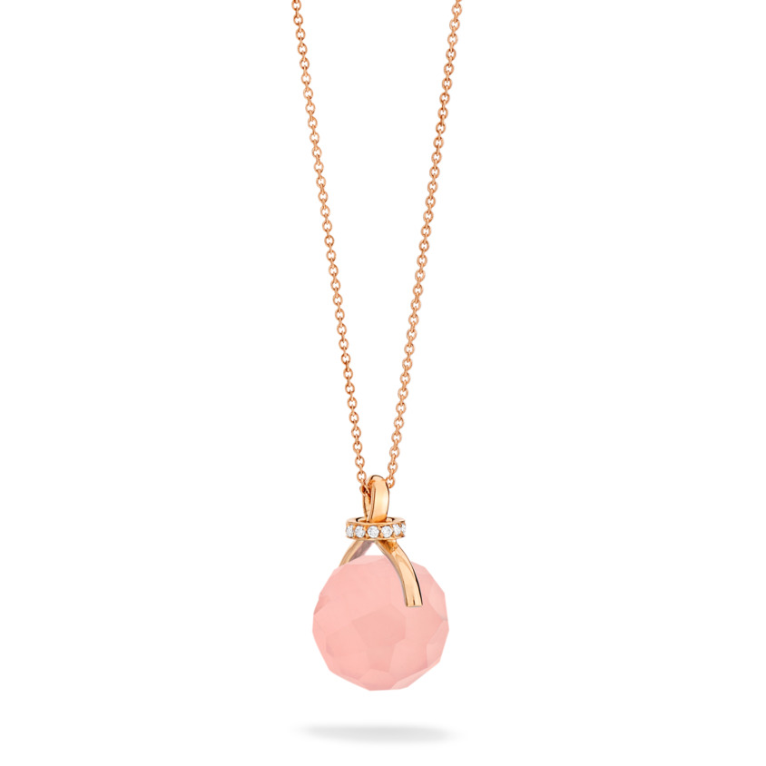 Diamond & Faceted Rose Quartz Pendant Necklace Rose Gold – Knot Necklace