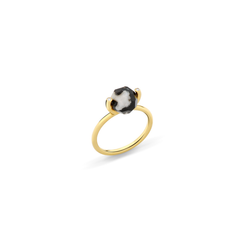 18k Gold Diamond & Faceted Marble Stacking Ring – Small Faceted Brilliant Fancy Stacking Ring