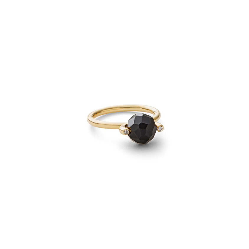 18k Gold Diamond & Faceted Onyx Stacking Ring – Small Faceted Brilliant Fancy Stacking Ring