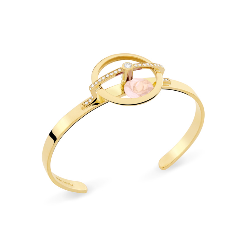 18k Yellow Gold Diamonds & Spinning Rose Quartz Bracelet Cuff – Spinning Top Spinning Cuff
