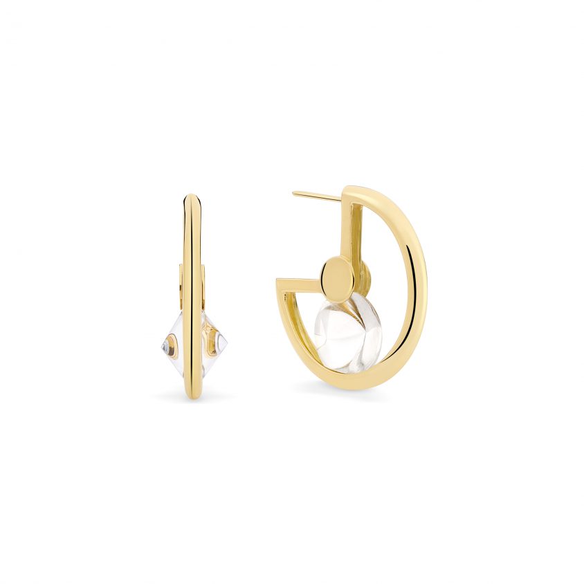 18k Gold Quartz Hoop Earrings – Spinning Top Hoop Earrings