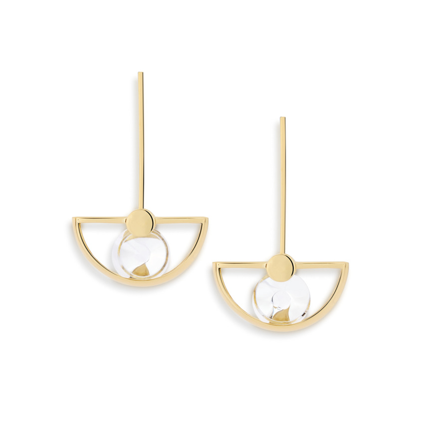 18k Yellow Gold Quartz Spinning Earrings – Spinning Top Curve Earrings