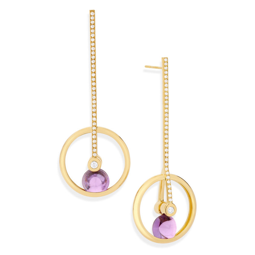 Motion Gold Diamond & Amethyst Earrings – Spinning Top Round Earrings