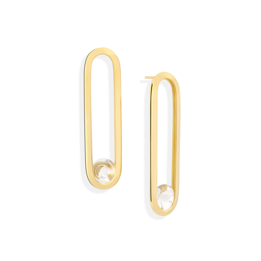 Gold Long Quartz Earrings – Spinning Top Line Long Earrings