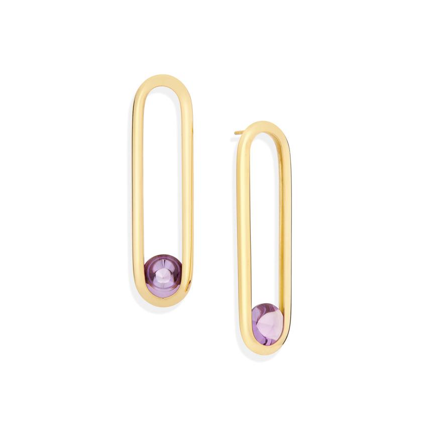 Gold Long Amethyst Earrings – Spinning Top Line Long Earrings