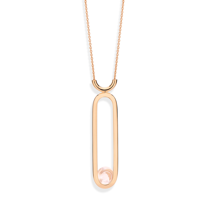 Rose Gold Rose Quartz Long Pendant Necklace – Spinning Top Line Necklace