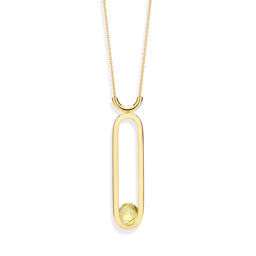 Gold Lemon Quartz Long Pendant Necklace – Spinning Top Line Necklace