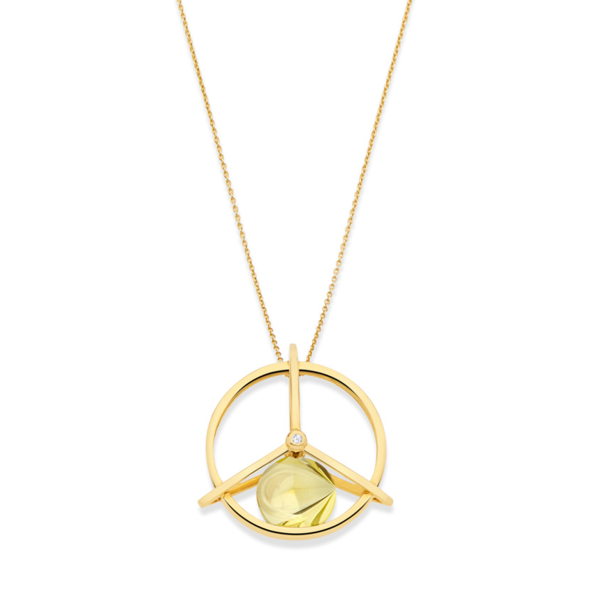 18k Gold Diamond & Spinning Lemon Quartz Necklace – Small Spinning Top Spinning Pendant