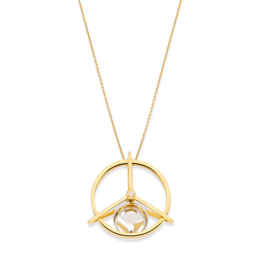 Spinning Pendant – 18k Yellow Gold Quartz & Diamond Spinning Necklace