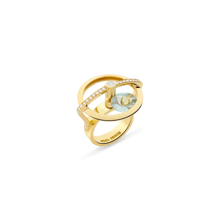 18k Yellow Gold Diamonds & Spinning Blue Topaz Ring – Spinning Top Spinning Ring