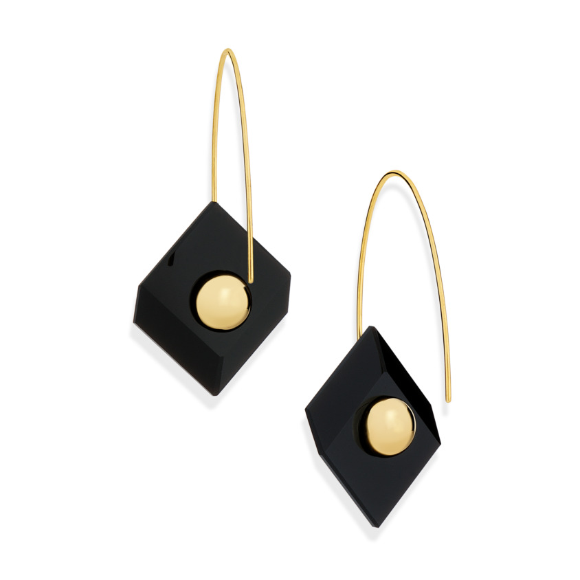 18k Yellow Gold, Square Onyx Earrings – Reverse Fit Square Earrings