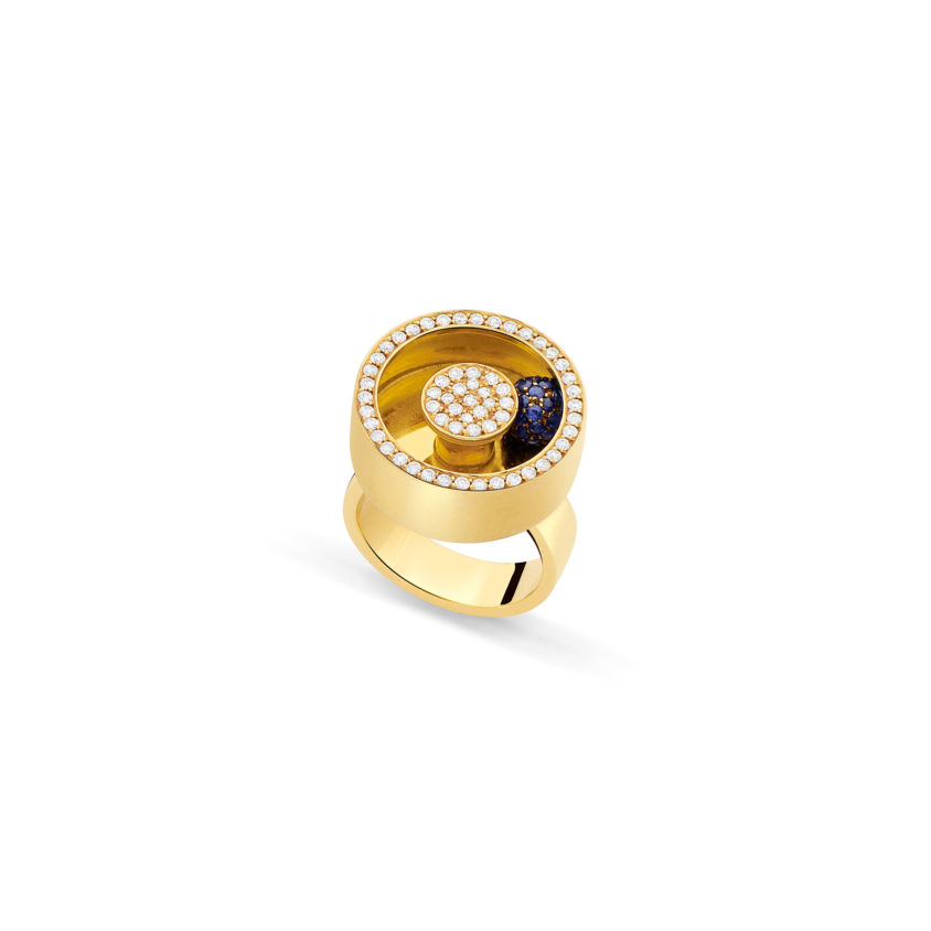Gold Diamond & Spinning Sapphire Ring – Spinning Motion Ring