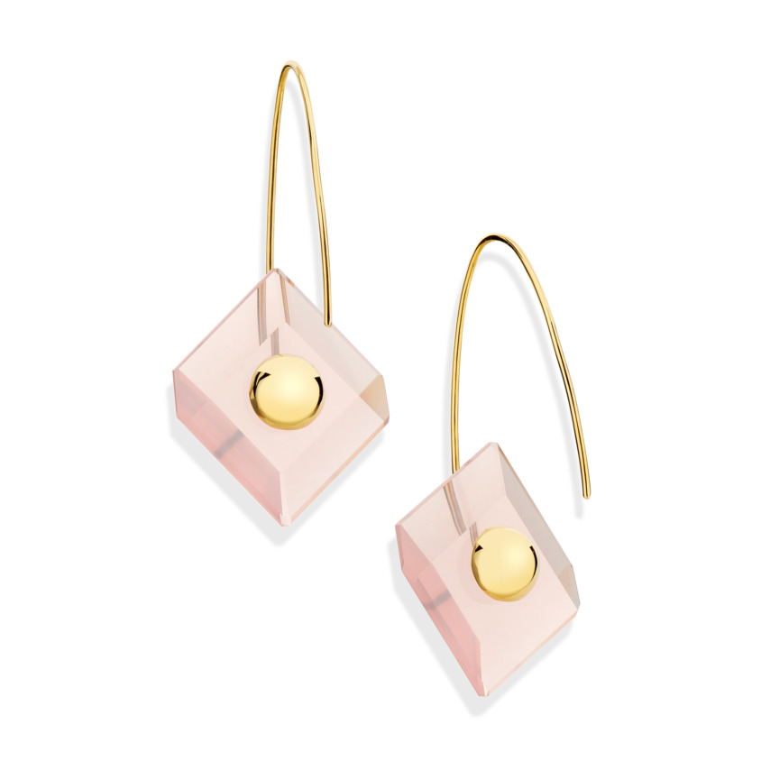18k Yellow Gold, Square Rose Quartz Earrings – Reverse Fit Square Earrings