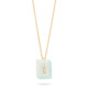 Gold Diamond & Aqua Chalcedony Necklace – Deco Rectangle Pendant