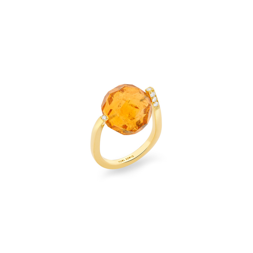Diamond & Large Faceted Citrine Ring Gold – Large Twist Ring