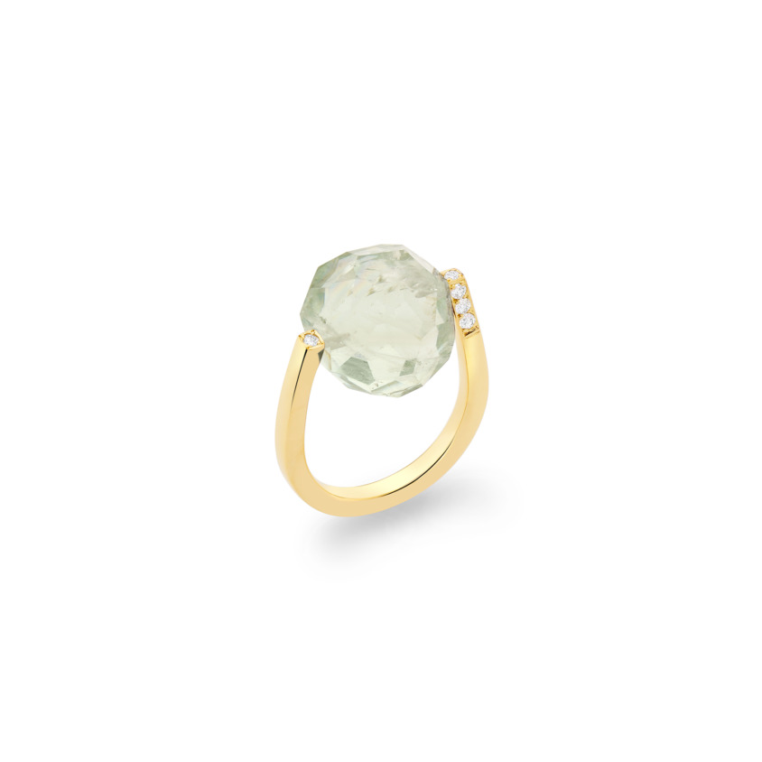 Diamond & Large Faceted Prasiolite Ring Gold – Large Twist Ring