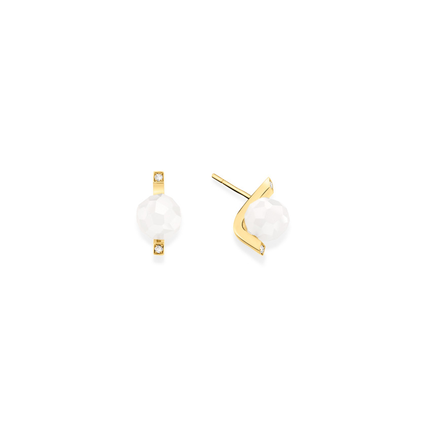 18k Gold Diamonds & Faceted Milky Quartz Stud Earrings – Small Faceted Stud Earrings