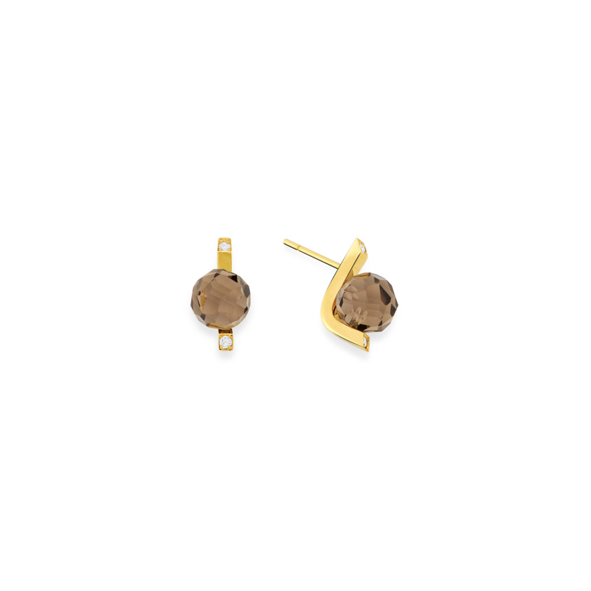 18k Gold Diamonds & Faceted Smoky Quartz Stud Earrings – Small Faceted Stud Earrings