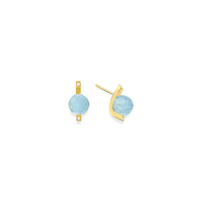 18k Gold Diamonds & Faceted Aquamarine Stud Earrings – Small Faceted Stud Earrings