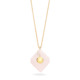 18k Yellow Gold Rose Quartz Pendant Necklace – Deco Square Pendant – White Diamond
