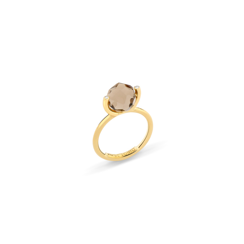 18k Gold Diamond & Faceted Smoky Quartz Stacking Ring – Small Faceted Brilliant Fancy Stacking Ring