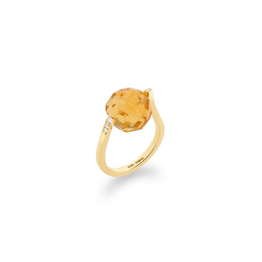 18k Gold, 0.12ct Diamonds & Faceted Citrine Ring – Small Twist Ring