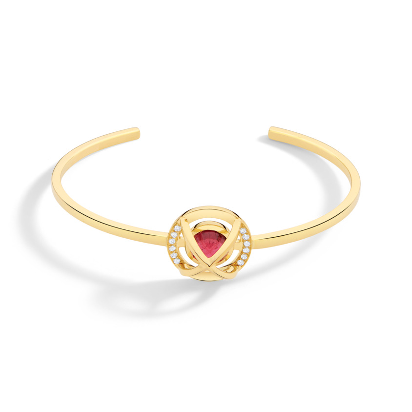 Diamond & Round Rhodolite Cabochon Cuff Bracelet Gold – Meteor Brilliant Small Cuff