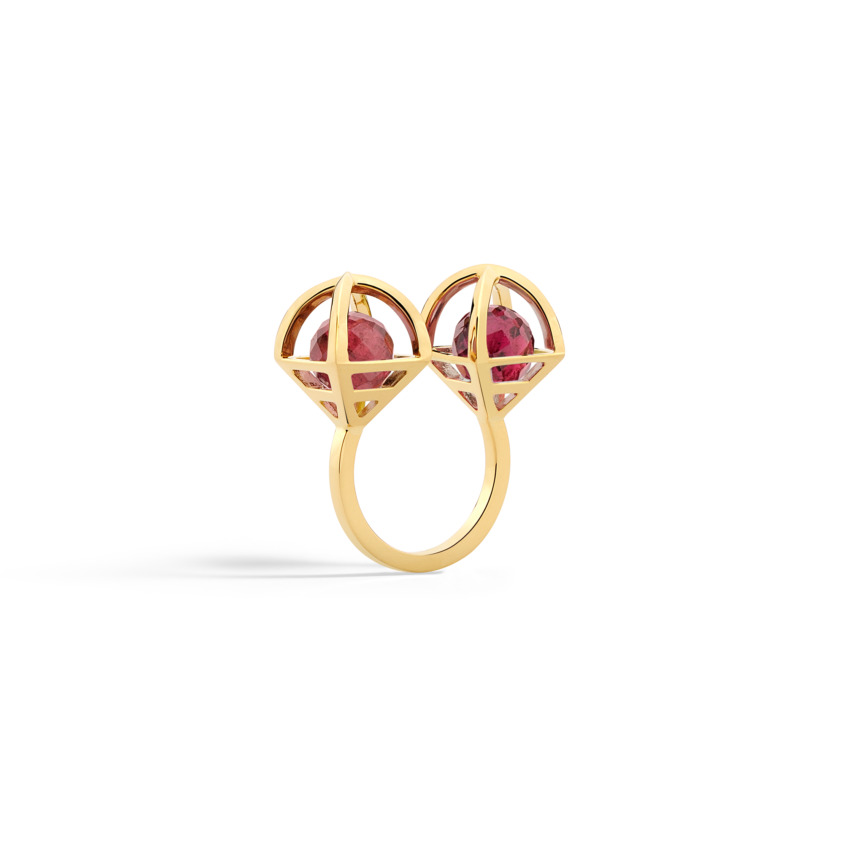 18k Gold Celestial Pink Tourmaline Ring – Solar Duo Ring
