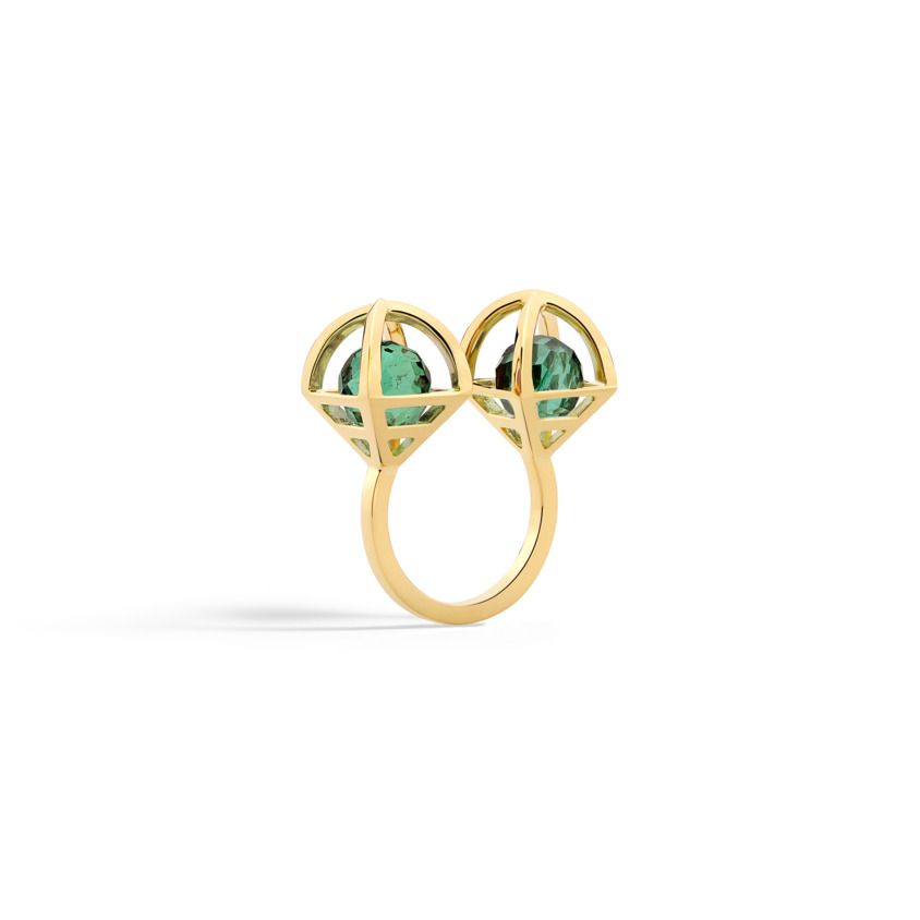 18k Gold Celestial Green Tourmaline Ring – Solar Duo Ring