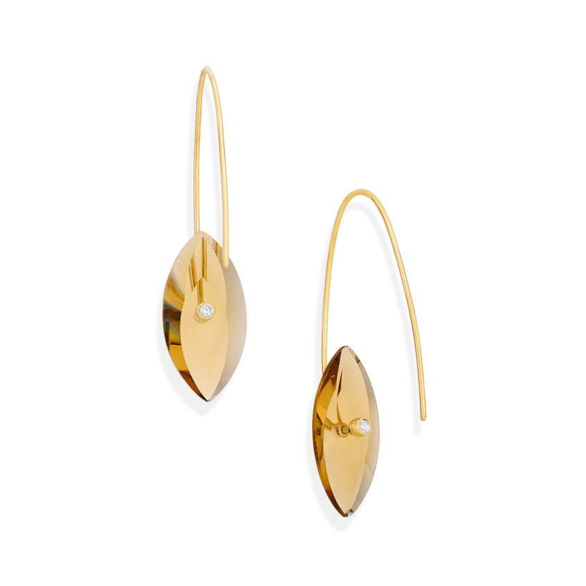 Gold, 0.06 carat Diamond & Citrine Earrings – Reverse Fit Navette Earrings