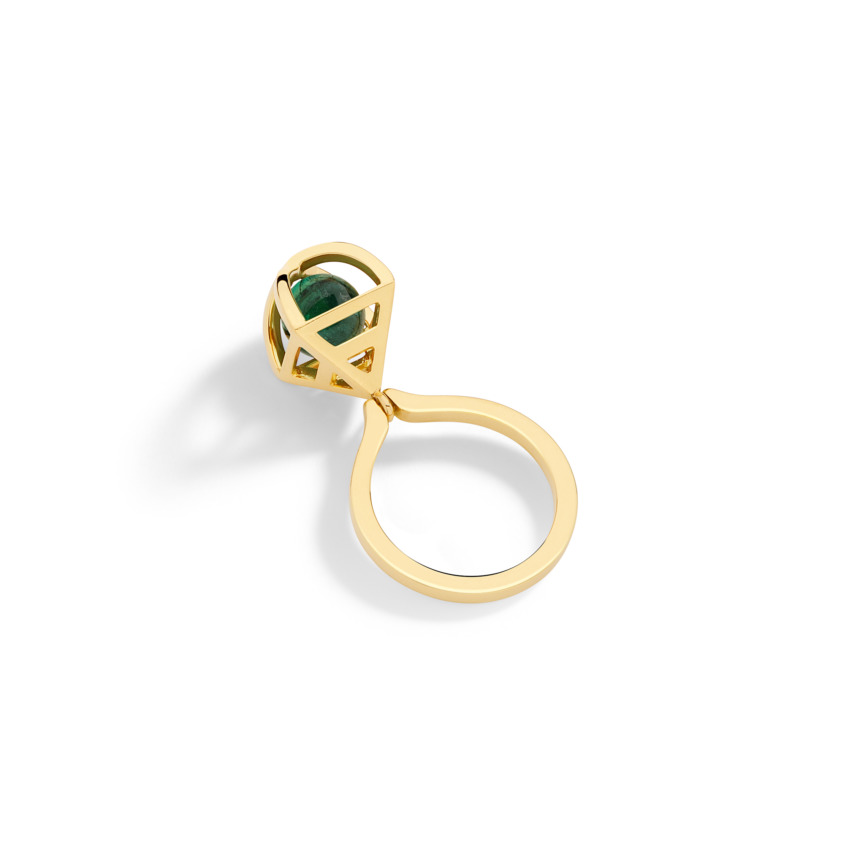 Geometric 18k Gold Spherical Green Tourmaline Ring Kinetic – Solar Small Charm Ring