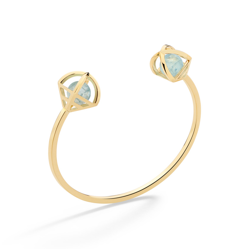 18k Gold Celestial Aquamarine Bracelet Cuff – Solar Duo Small Cuff