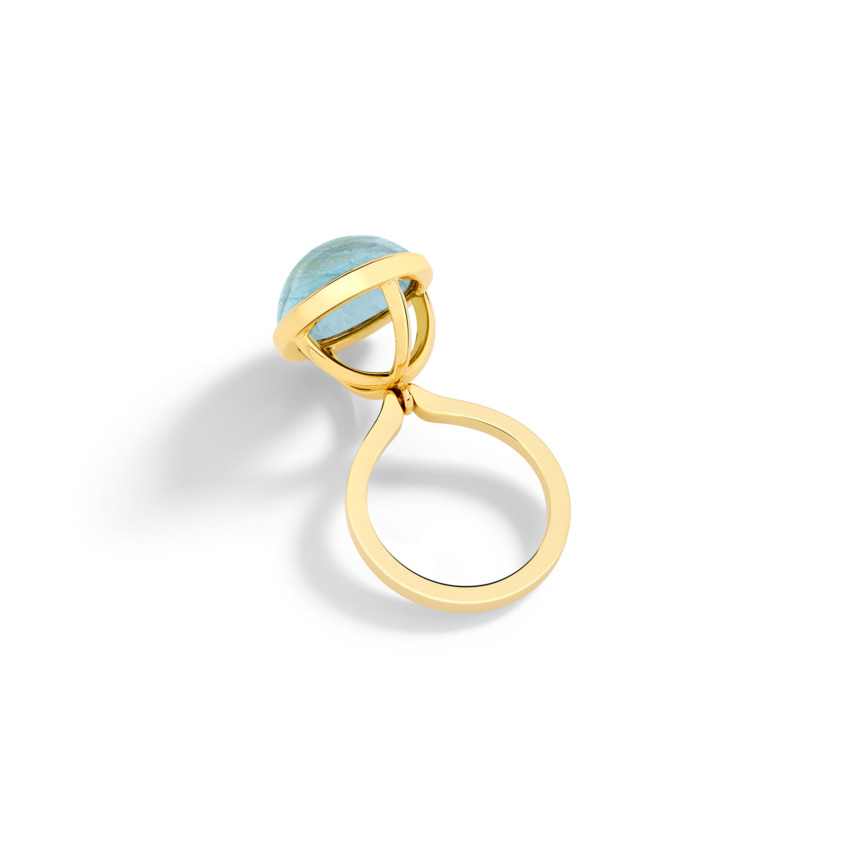 Gold Aquamarine Cabochon Ring – Lunar Charm Ring