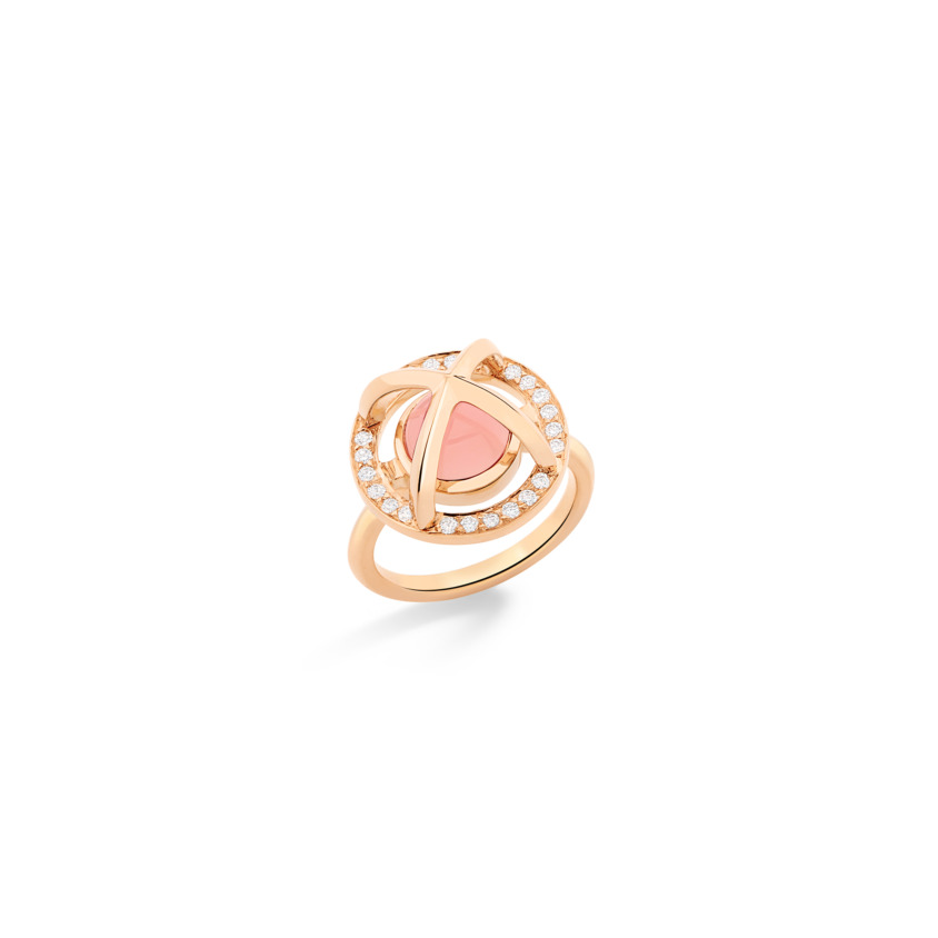 Diamond & Round Guava Quartz Cabochon Ring Rose Gold – Meteor Brilliant Small Ring