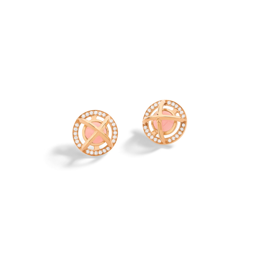 Diamond & Round Guava Quartz Cabochon Stud Earrings Rose Gold – Meteor Brilliant Stud Earrings