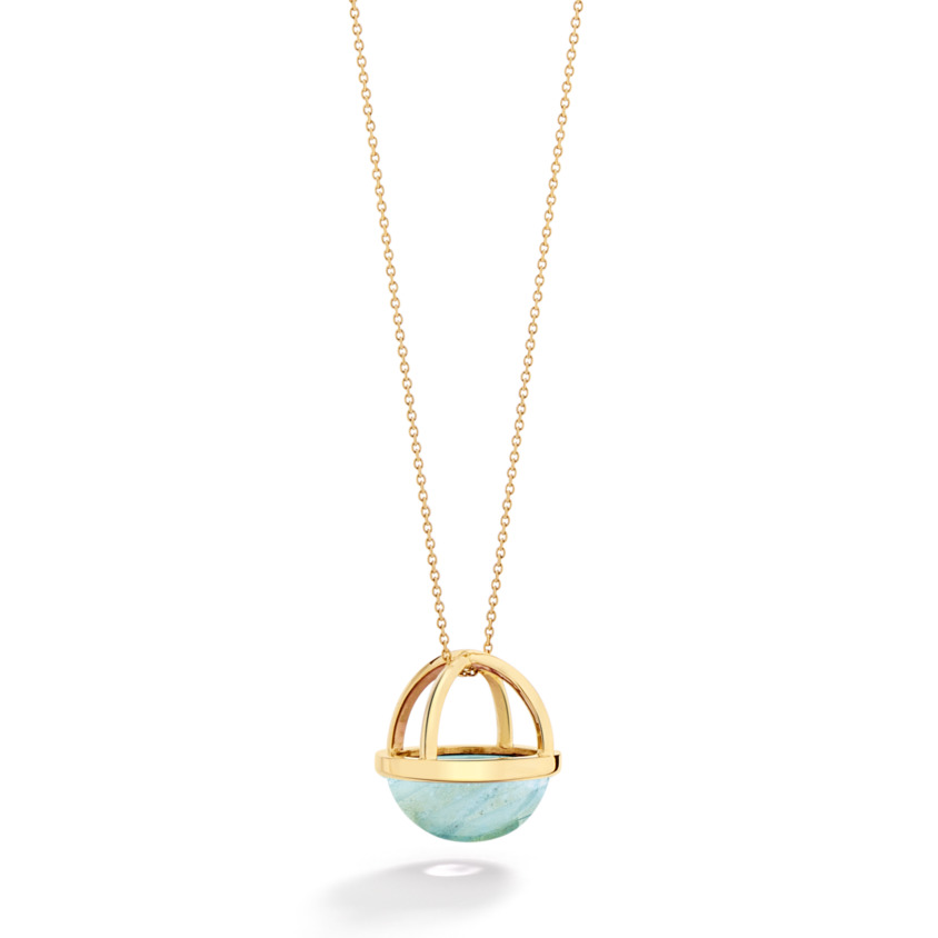 Gold 20mm Aquamarine Cabochon Necklace – Lunar Large Pendant