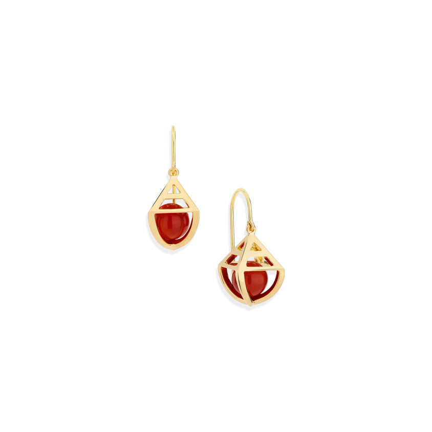 Geometric 18k Gold Celestial Carnelian Earrings – Solar Short Earrings